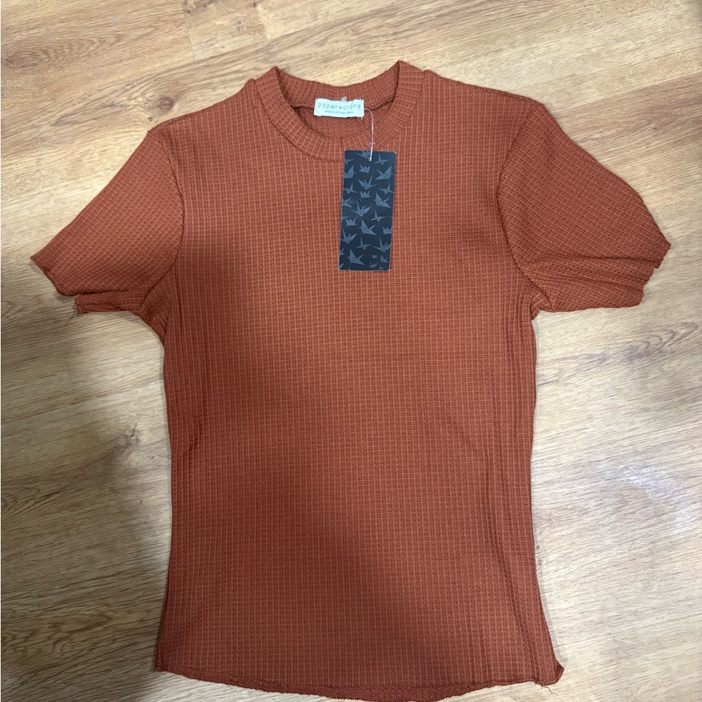 Paper Crane Rust Waffle Knit Short Sleeve Tee